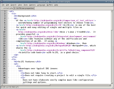 SciTE screenshot on Xfce