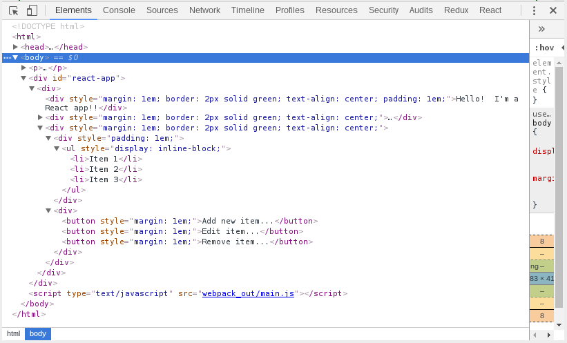 Viewing the regular Elements tab